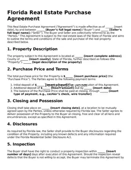 Printable Florida Real Estate Purchase Agreement Form