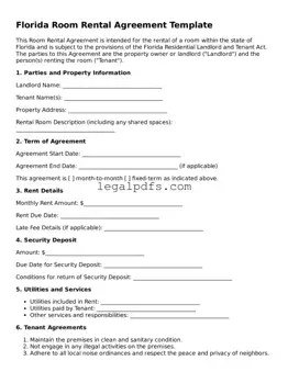 Printable Florida Room Rental Agreement Form