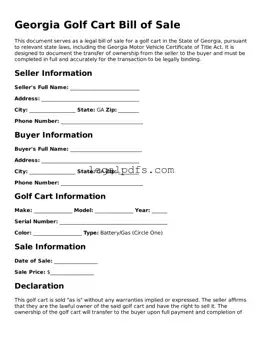 Printable Georgia Golf Cart Bill of Sale Form