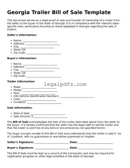 Printable Georgia Trailer Bill of Sale Form