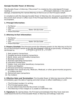 Printable Georgia Durable Power of Attorney Form