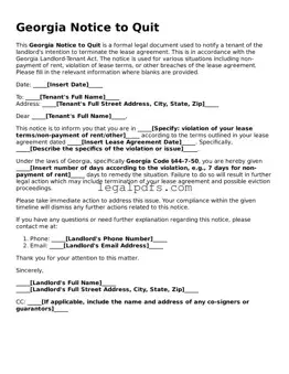 Printable Georgia Notice to Quit Form