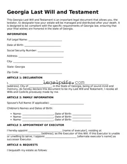Printable Georgia Last Will and Testament Form