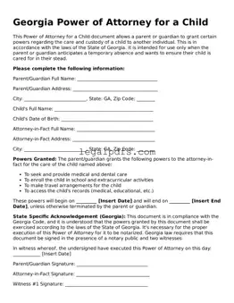 Printable Georgia Power of Attorney for a Child Form