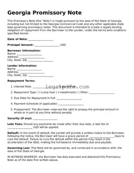 Printable Georgia Promissory Note Form