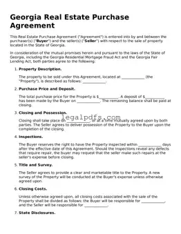 Printable Georgia Real Estate Purchase Agreement Form