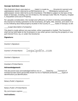 Printable Georgia Quitclaim Deed Form