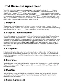 Attorney-Approved Hold Harmless Agreement Template
