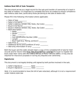 Printable Indiana Boat Bill of Sale Form