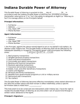 Printable Indiana Durable Power of Attorney Form