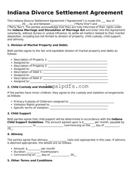 Printable Indiana Divorce Settlement Agreement Form