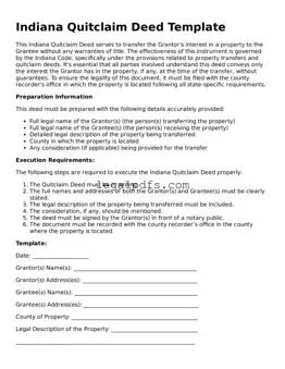 Printable Indiana Quitclaim Deed Form