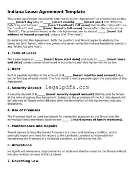 Printable Indiana Lease Agreement Form