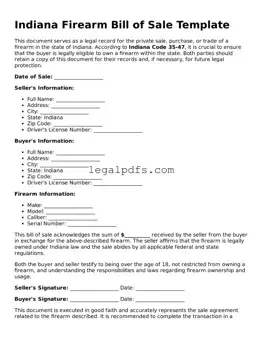 Printable Indiana Firearm Bill of Sale Form
