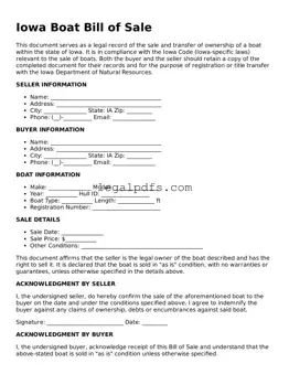 Printable Iowa Boat Bill of Sale Form