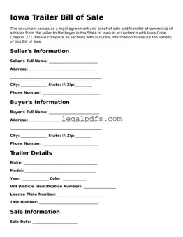 Printable Iowa Trailer Bill of Sale Form