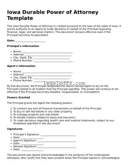 Printable Iowa Durable Power of Attorney Form