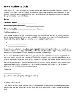 Printable Iowa Notice to Quit Form