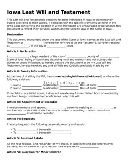 Printable Iowa Last Will and Testament Form