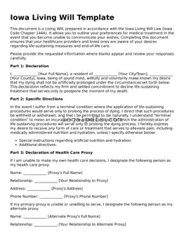 Printable Iowa Living Will Form