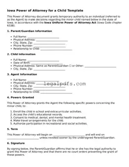 Printable Iowa Power of Attorney for a Child Form