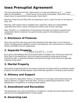 Printable Iowa Prenuptial Agreement Form