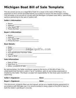 Printable Michigan Boat Bill of Sale Form