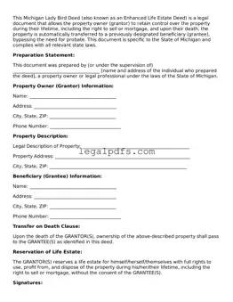Printable Michigan Lady Bird Deed Form