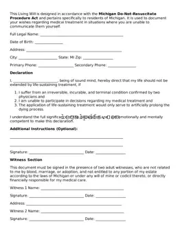 Printable Michigan Living Will Form