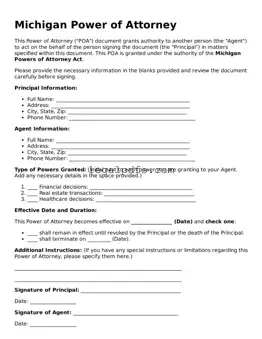 Printable Michigan Power of Attorney Form