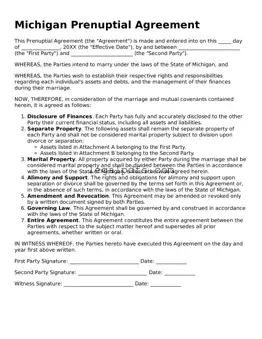 Printable Michigan Prenuptial Agreement Form