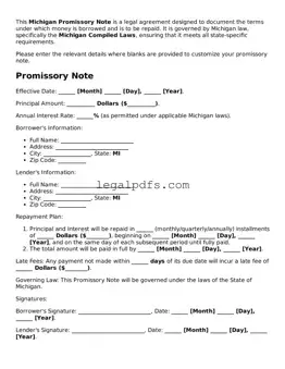 Printable Michigan Promissory Note Form