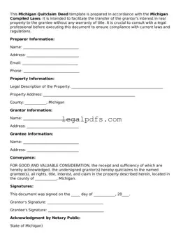 Printable Michigan Quitclaim Deed Form