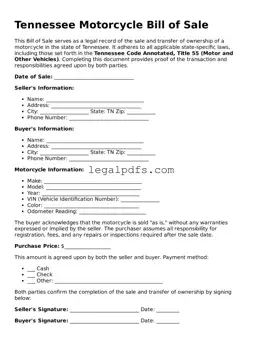 Printable Tennessee Motorcycle Bill of Sale Form