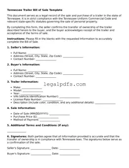 Printable Tennessee Trailer Bill of Sale Form