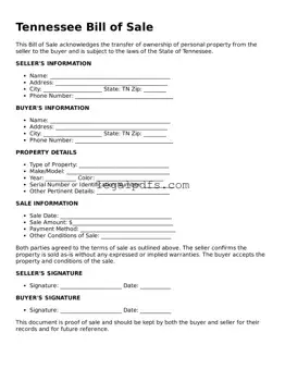 Printable Tennessee Bill of Sale Form
