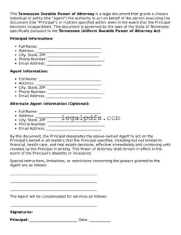Printable Tennessee Durable Power of Attorney Form