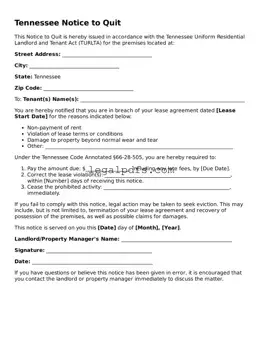 Printable Tennessee Notice to Quit Form