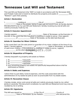 Printable Tennessee Last Will and Testament Form