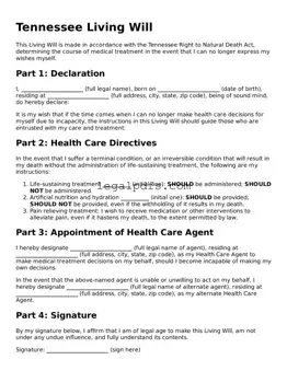 Printable Tennessee Living Will Form