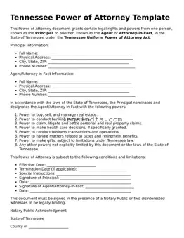 Printable Tennessee Power of Attorney Form