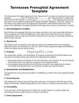 Printable Tennessee Prenuptial Agreement Form