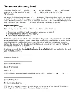 Printable Tennessee Deed Form