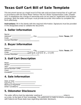 Printable Texas Golf Cart Bill of Sale Form