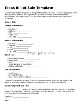 Printable Texas Bill of Sale Form