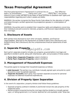 Printable Texas Prenuptial Agreement Form