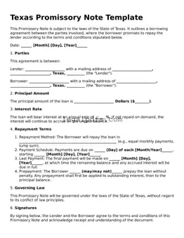 Printable Texas Promissory Note Form