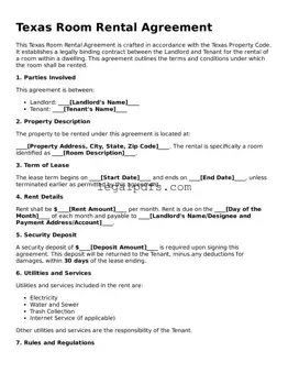 Printable Texas Room Rental Agreement Form