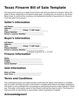 Printable Texas Firearm Bill of Sale Form