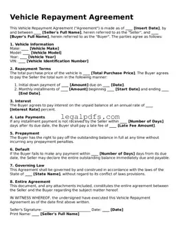 Attorney-Approved Vehicle Repayment Agreement Template